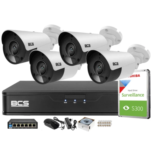 Набір для спостереження 4 камери 5MPx BCS-P-TIP15FSR5 IR 30м, Реєстратор, диск, комутатор PoE
