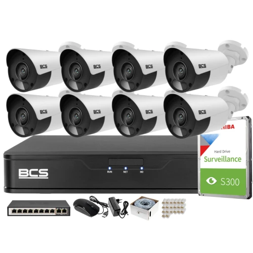 Набір для спостереження 8 камер 5MPx BCS-P-TIP15FSR5 IR 30м, Реєстратор, диск, комутатор PoE