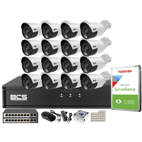 Набір для відеоспостереження 16 камер 5MPx BCS-P-TIP15FSR5 IR 30м, Реєстратор, диск, комутатор PoE